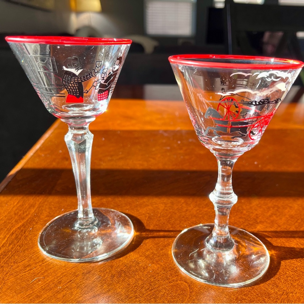 VTG 1950’s Libbey Pickwick & Coaching Days Pat. One of Each Martinis & Cordials